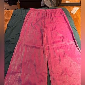 Iridescent pink wide leg pants